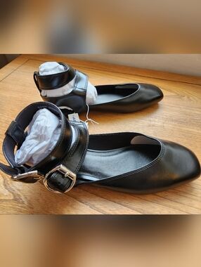 Faux-Leather Double Ankle-Strap Flats
